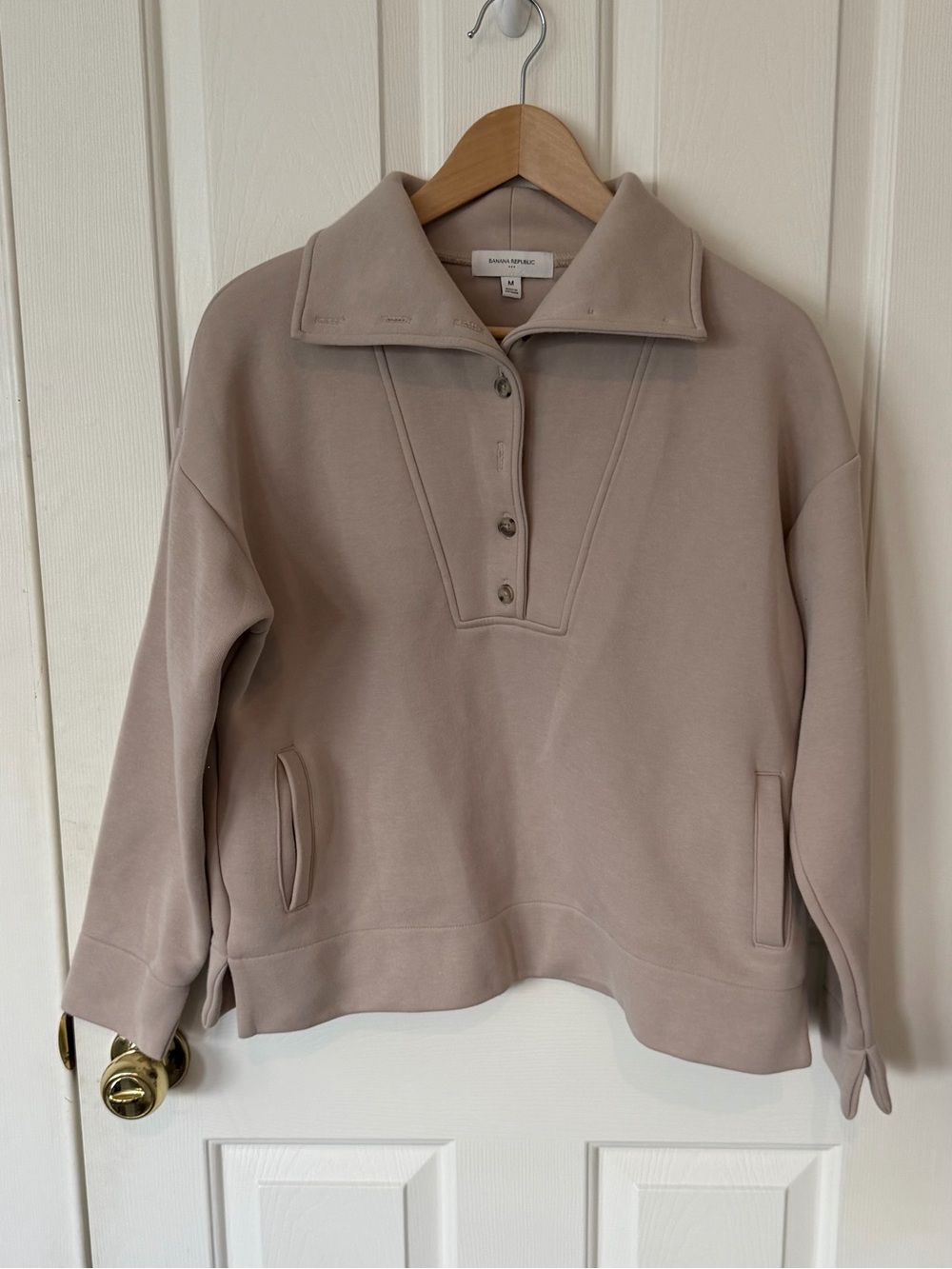 Banana Republic Light Taupe Button-Placket Pullover